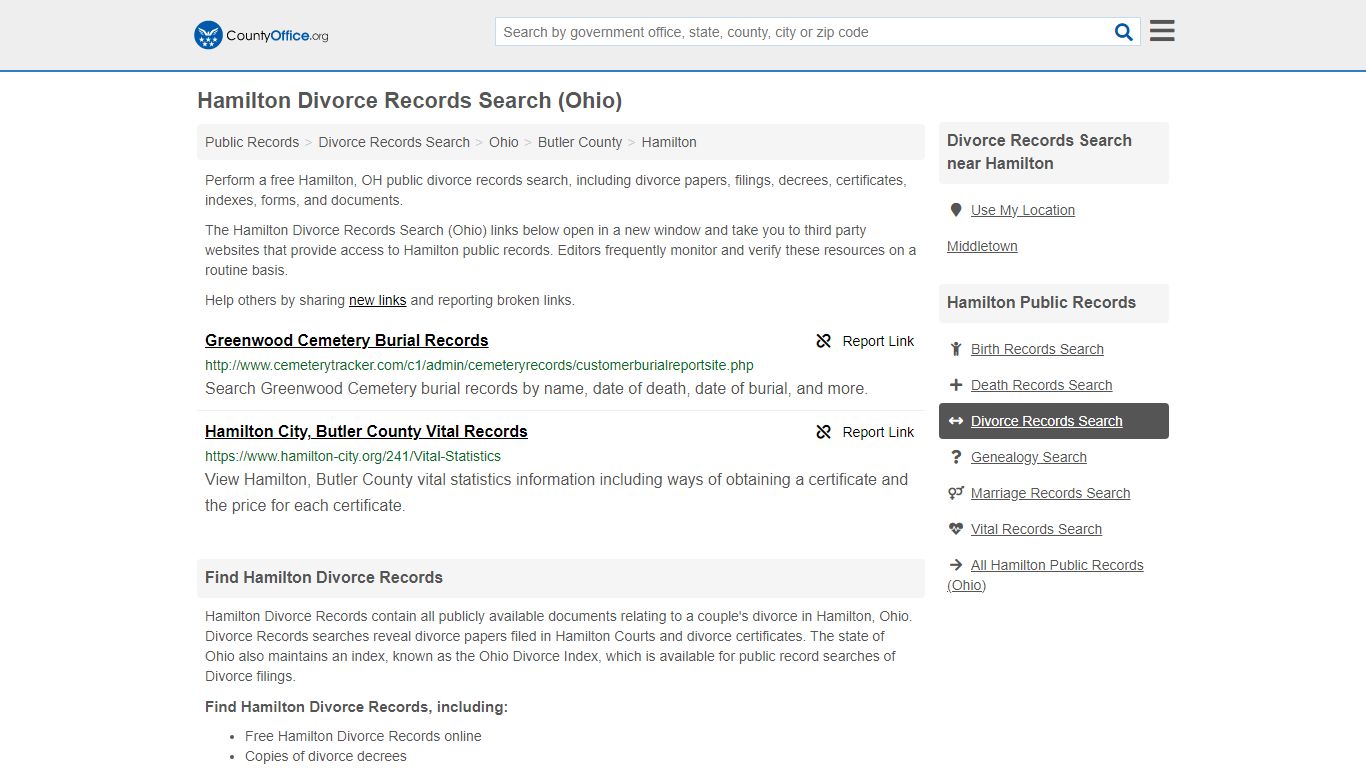 Hamilton Divorce Records Search (Ohio) - County Office